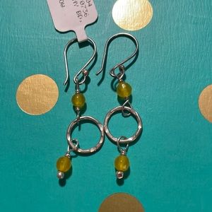 BNWT Sterling Silver earrings with small hammered circle and two yellow beads